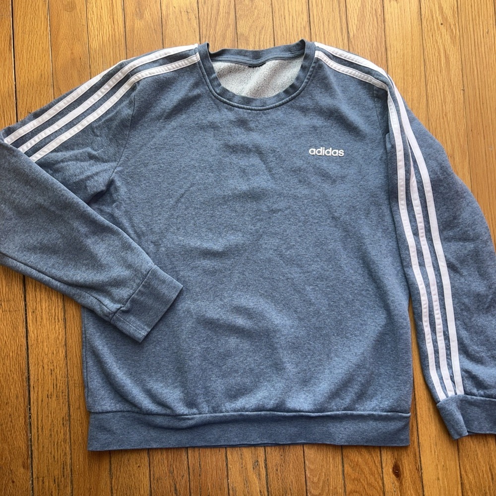 Adidas Heather Blue 3‎ Stripe Pullover Sweatshirt Activewear MED Ladies
